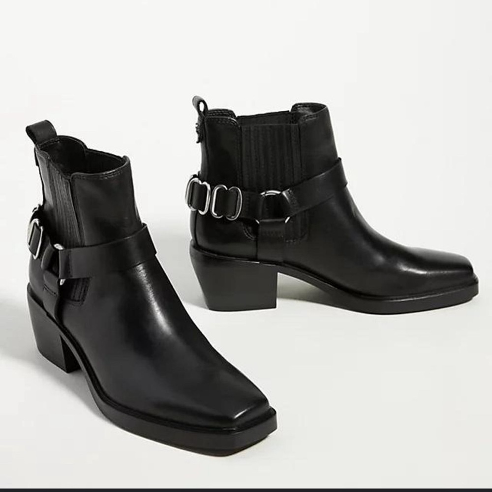 Sam Edelman Boots Bellamie Western Harness Black Leather Cowboy Moto Booties 8